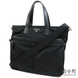 Prada Tessuto Triangle Logo Tote Bag Black Saffiano Leather Shoulder Vertical
